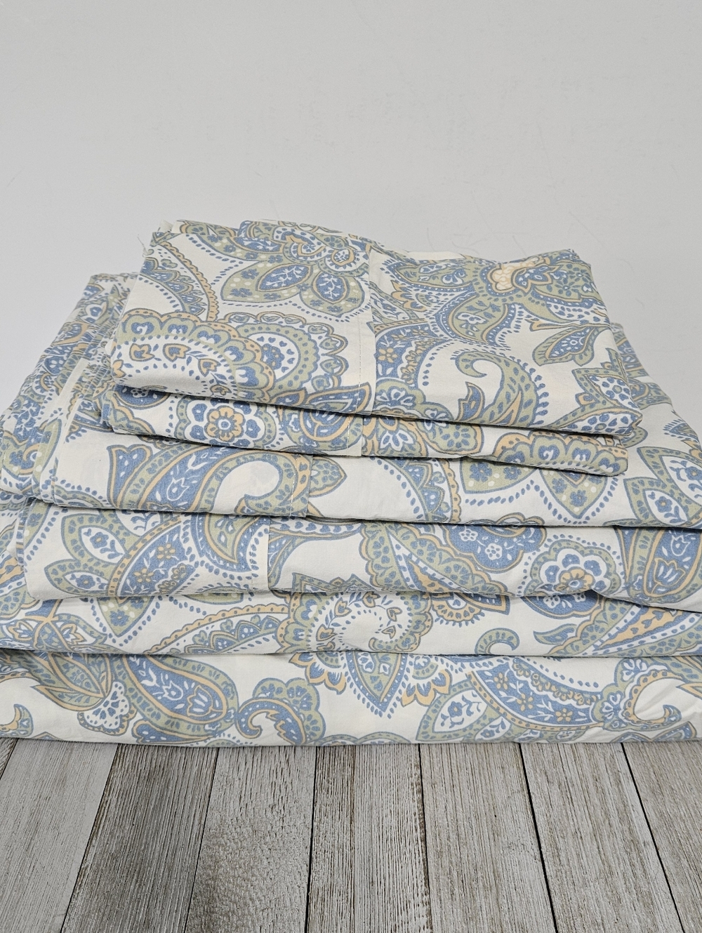 Two Sets of Twin Better Homes and Gardens Sheets with Blue Grey Paisley Floral